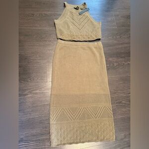 NWT House of Harlow Skirt Set Knit Crochet in Green